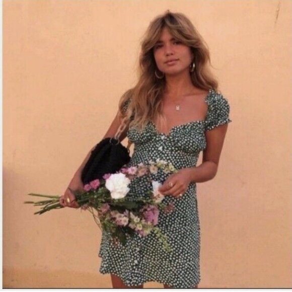 With Jean - Green Daisy Mini Floral Isabelle Dress - Medium - Picture 3 of 8